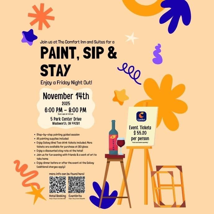 Paint, Sip, & Stay! - Comfort Inn & Suites Wadsworth